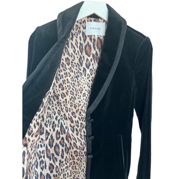 Frame Black Velvet Blazer Jacket With Leopard Print Lining - Picture 3 of 8